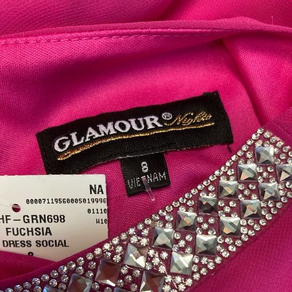 Glamour Nights Dress Fuchsia Pink Sleeveless Lined Rhinestones Sz: 8 [S] - Picture 7 of 7